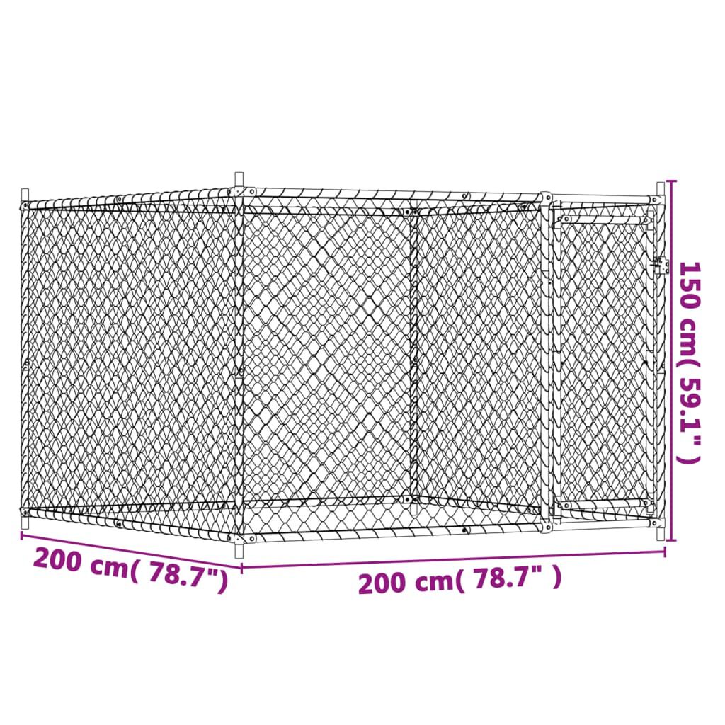 vidaXL Κλουβί Σκύλου με Πόρτα Γκρι 2x2x1,5 μ. Γαλβανισμένος Χάλυβας