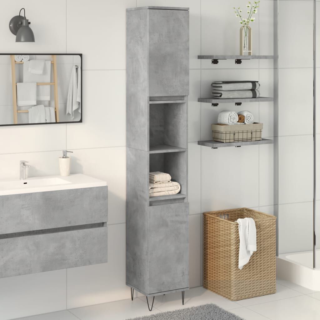 vidaXL Ντουλάπι Μπάνιου Γκρι Σκυροδέματος 30x30x190 εκ. Επεξ. Ξύλο